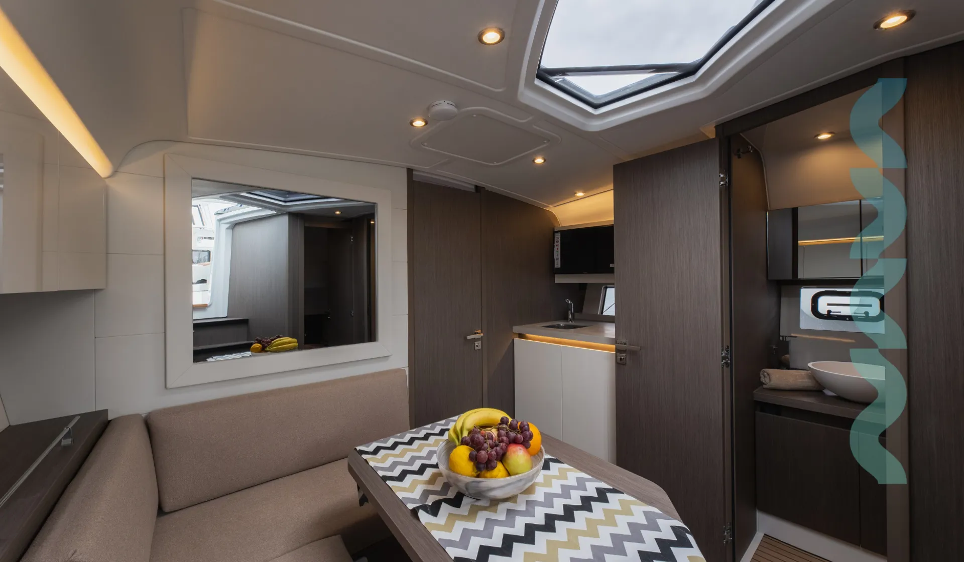 Saloon, galley and head